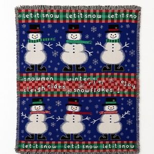 Let It Snow Snowman Throw Blanket Winter Plaid Fringe 48x50 Christmas‎ Décor